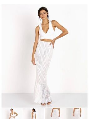 Stone Cold Fox White Striped Lace-Hem Maxi Skirt